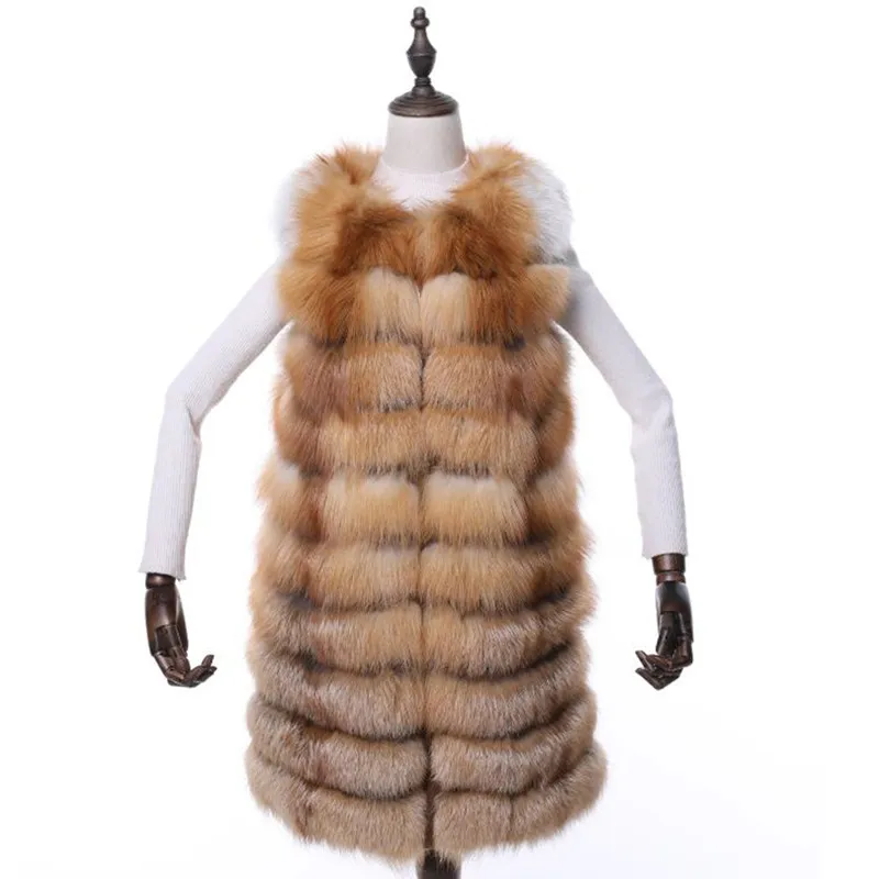 

Luxury Autumn Winter Women's Genuine Real Red Fox Fur Vest Lady Slim Waistcoat Gilet Plus Size VF7046