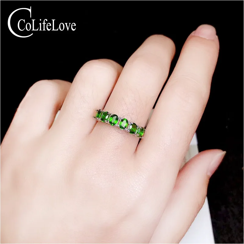 CoLife Jewelry 925 Silver Band Ring with Gemstone 6 Pieces Natural Diopside Ring Sterling Silver Diopside Ring Girl Gift