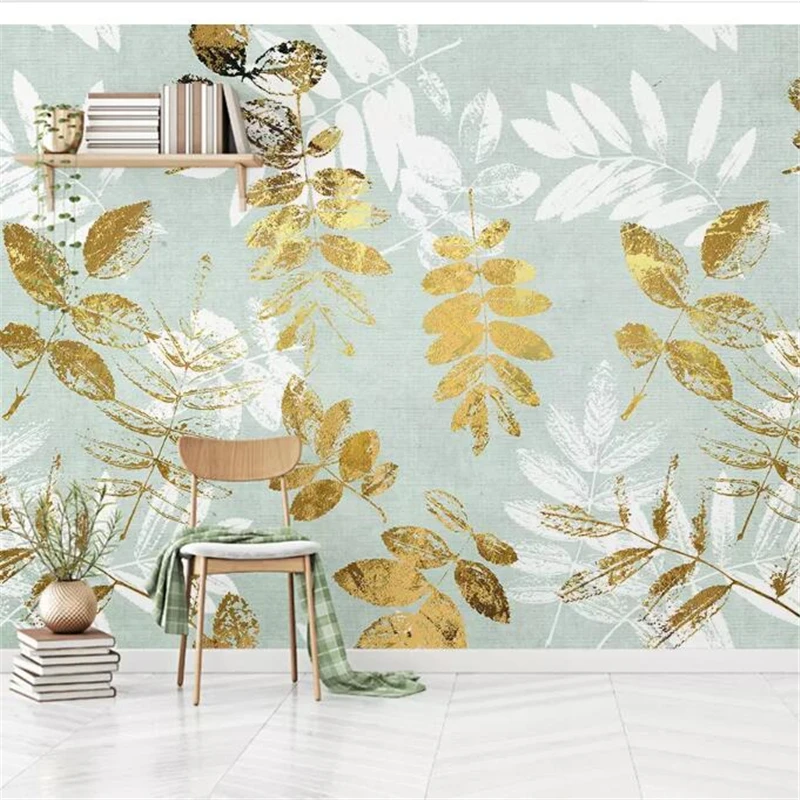 wellyu papel de parede para quarto Custom wallpaper Nordic minimalist small fresh golden leaves background wall wallpaper 3d