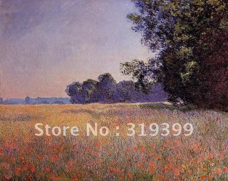 Reproducción de pintura al óleo sobre lienzo de lino, campo de avena y amapola Giverny por moneta claude, 100% hecho a mano, envío rápido gratuito, calidad de museo