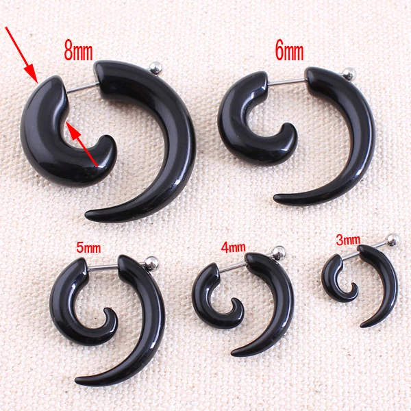 1 par de expansores de oreja de caracol en espiral falsa a la moda para hombres y mujeres, joyería para el cuerpo negra de 3/4/5/6/8mm, tapón para oreja pircing
