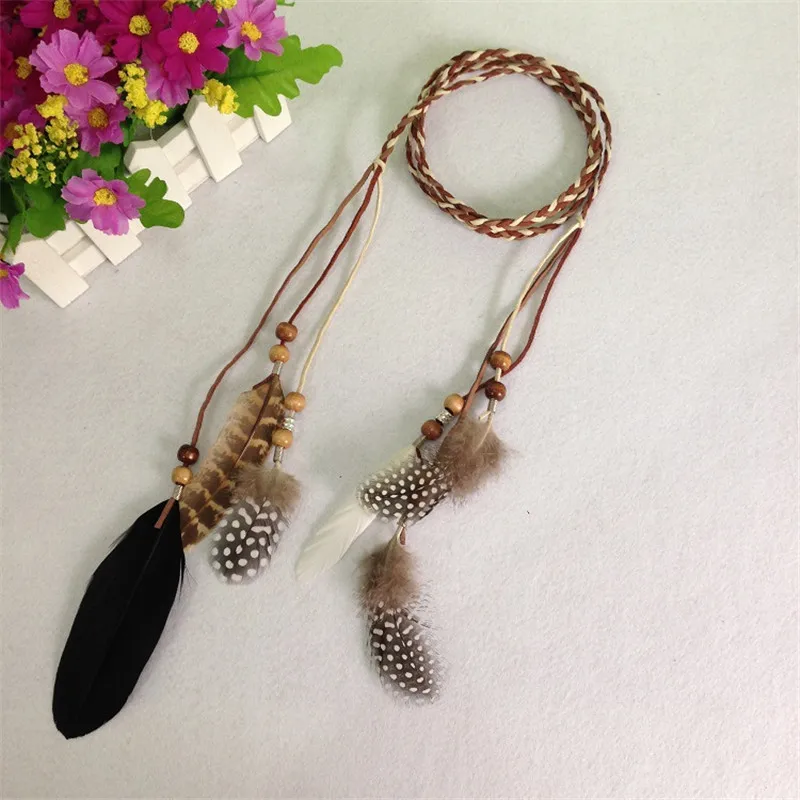 2019 Bohemian style Indian Feather Headband Headdress Hair Rope Headwear Tribal Hippie Handmade Hair Accessories for Women 15