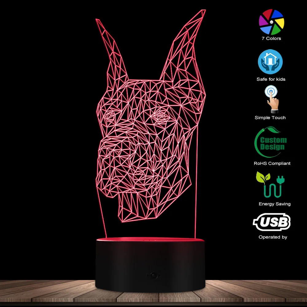 Doberman luz noturna led personalizada para cães, lâmpada animal geométrica, decoração de mesa para quarto, presente para amantes de cães