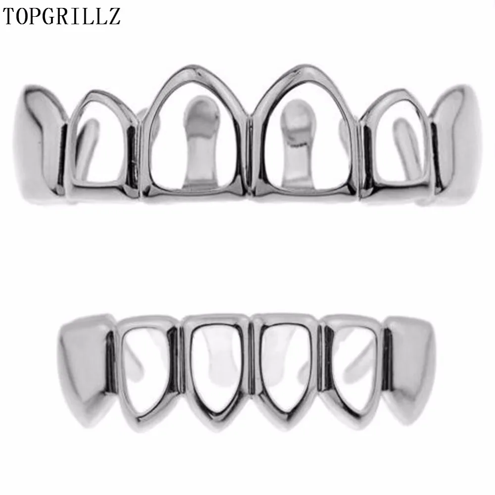 Real Shiny! New Fit Rose Gold Color Plated Vampire Four Open Face Hallow Gold Grillz Set For Christmas Gift.Party