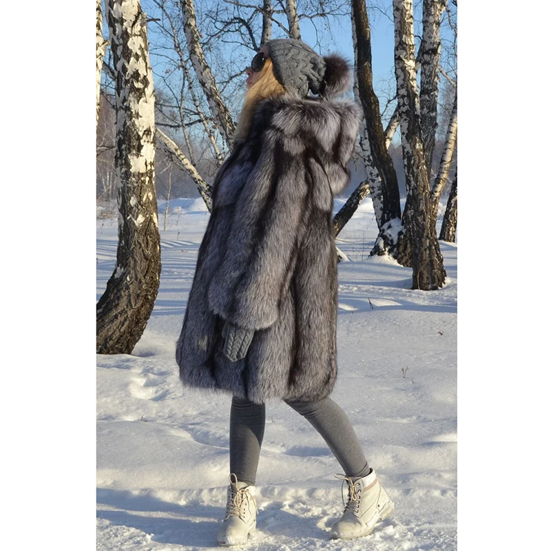 TOPFUR 2021 New Fashion Female Real Fur Coat With Hood Natural Fox Fur Coats Loose Full Sleeves Elegant Thick Warm Winter Coat
