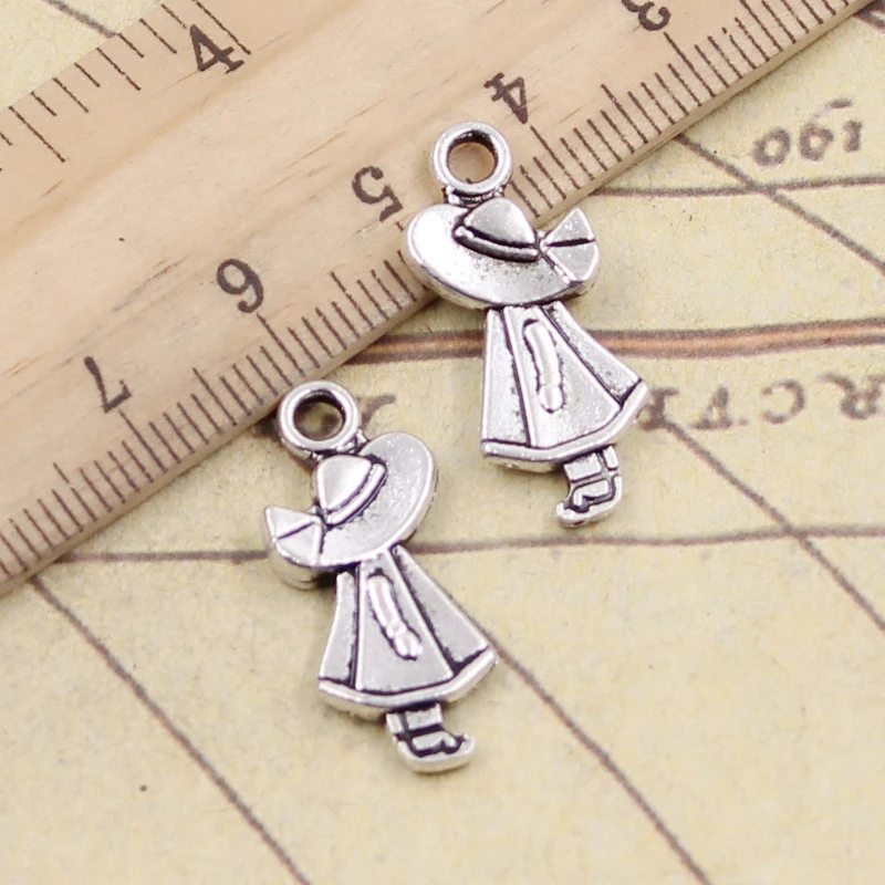 10pcs Charms Girl Hat 12x24mm Tibetan Bronze Silver Color Pendants Antique Jewelry Making DIY Handmade Craft