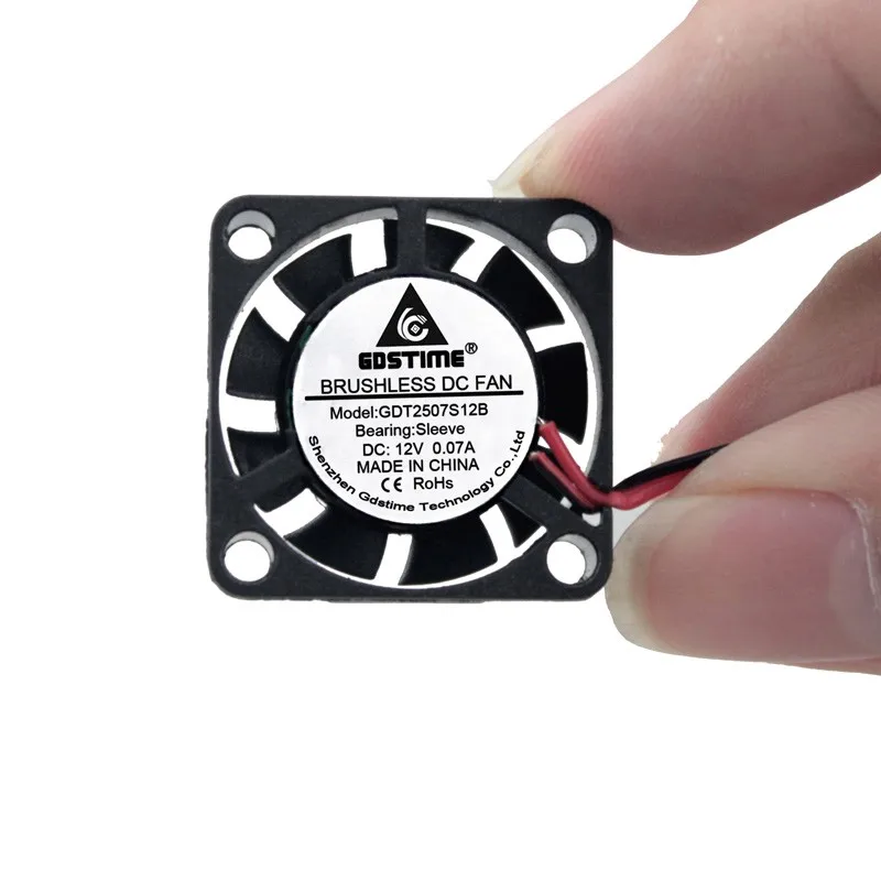 Gdstime 2 pcs DC 12V 25mm x 7mm Brushless Cooling Fan 25x25x7mm 2507 2Pin Mini Cooler Small Radaitor