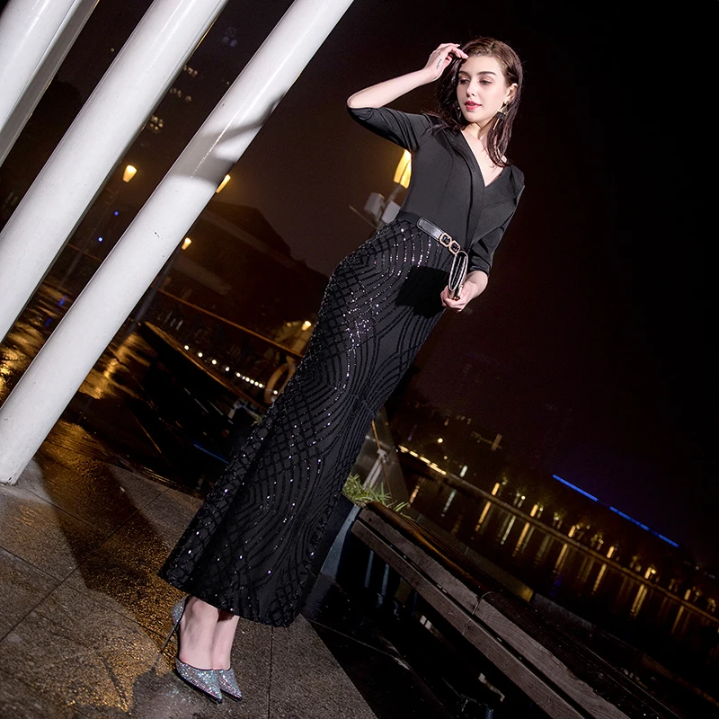 Customized Luxury Mermaid Long Formal Dress Evening Gown Women V-Neck Half Sleeves Banquet bodycon Maxi Party Dress