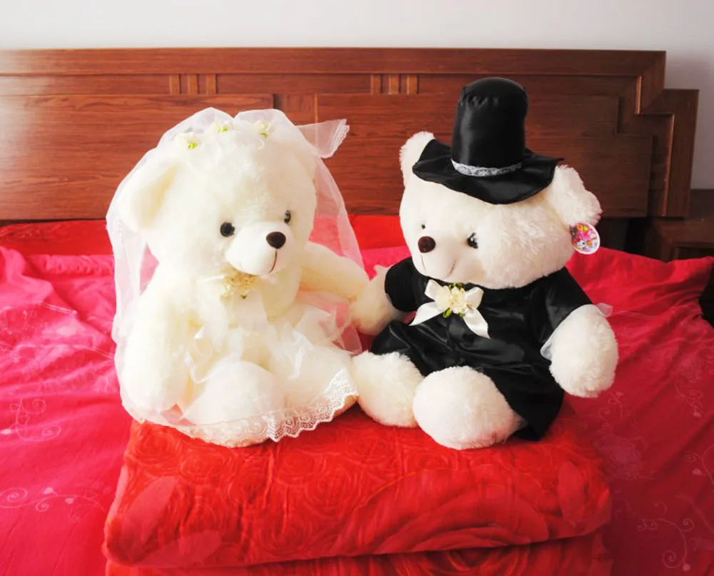 Floral Wedding Bear Couple Stuffed Plush Toy Doll Gift Valentines