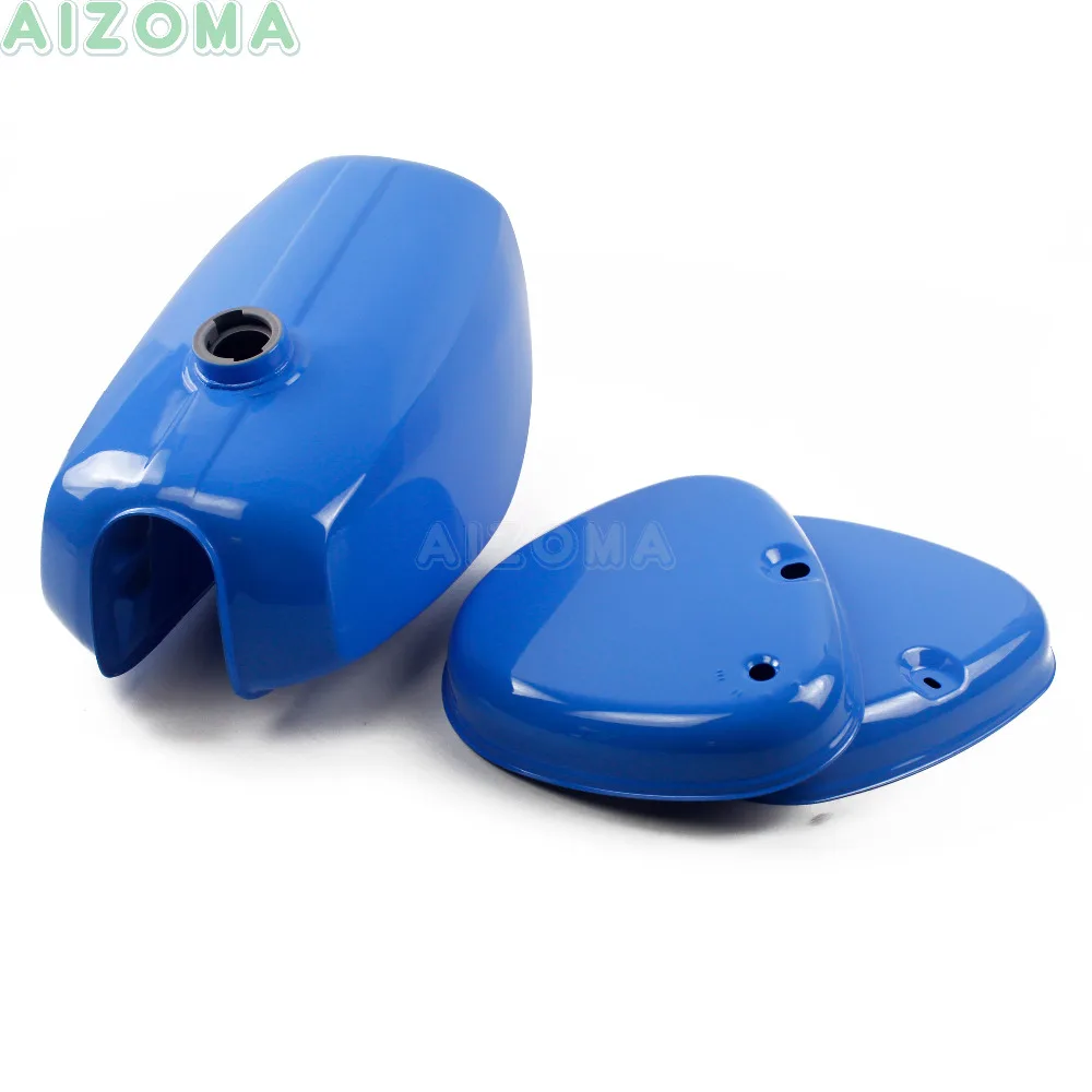 Blue Motorcycle Retro Custom Banana Shape Gas Oil Tank w/ 2pcs Side Cover Steel Fuel Tank Kit For Simson S50 S51 S70 ( 191972 )