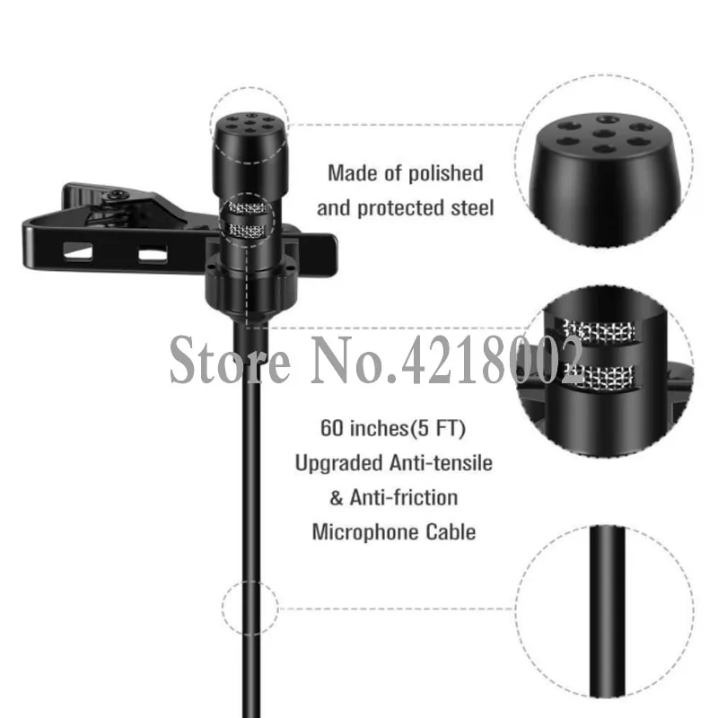 Professional Small Mini Lavalier Lapel Condenser Karaoke Recording Studio Microphone Clip on Collar for Shure Wireless Mic