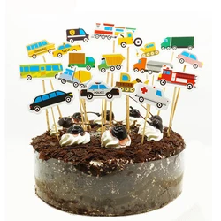 18 teile/satz Cartoom Auto Kuchen Topper Junge Kinder Geburtstag Dekorationen Lkw Krankenwagen Taxi Zug Toppers Kuchen Decor Taufe Favor