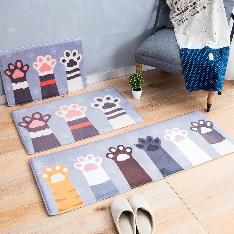 Cartoon flannelette floor pad for household long bedroom kitchen non-skid foot mat bathroom water-absorbing door pad area rug