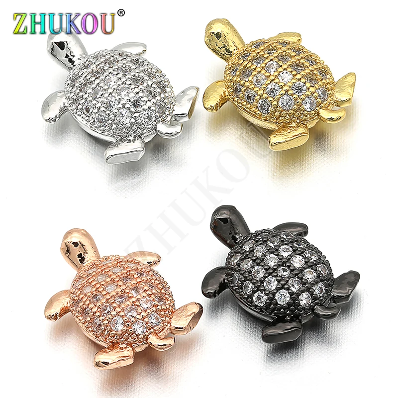 9*12mm Brass Cubic Zirconia Turtle Beads for DIY Jewelry Findings Accessories, 1 Pcs,Mixed Color, Hole:0.5mm, Model: VZ155