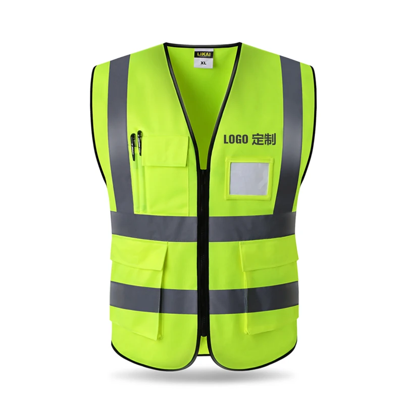 High Visibility Yellow Orange Vest with Pockets Safety Reflective Vest Custom Silk Print Customizable Company Logo