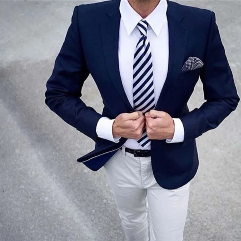 

Navy Blue Wedding Men Suits Groom Wear Slim Fit Bridegroom Suits Tuxedos 2 Pieces (Jacket+Pants) Best Man Costume Homme Blazer