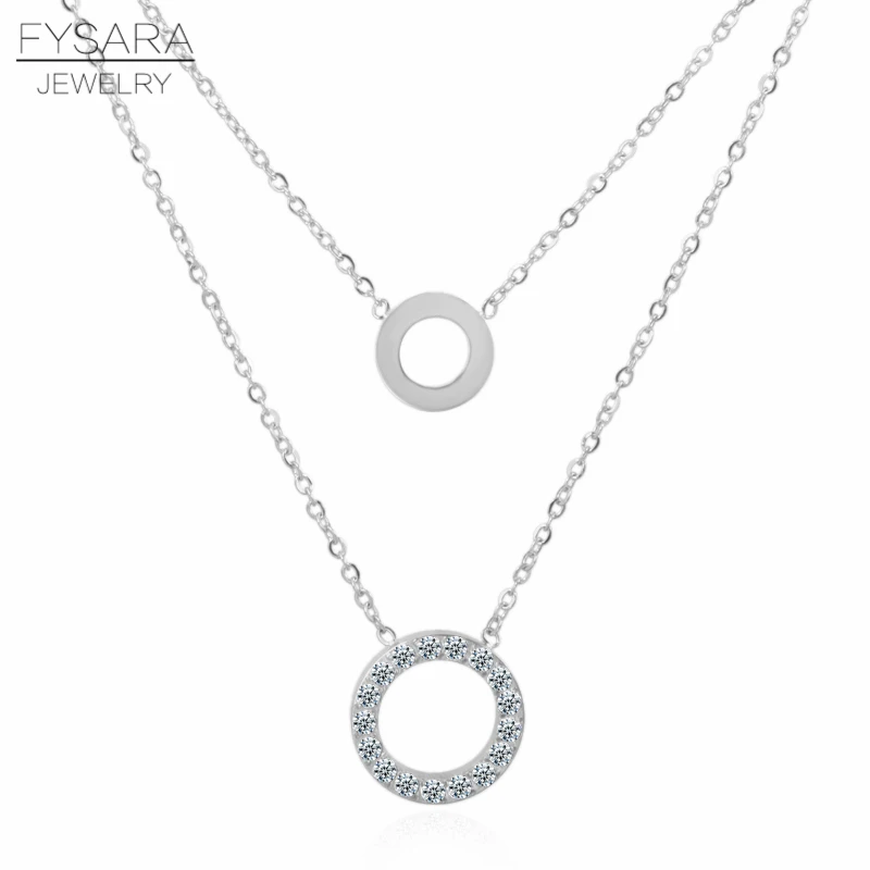 FYSARA Charm AAA Zircon Crystal Necklace & Pendants Hollow Round Circles Two Layers Necklace Women Titanium Steel Jewelry