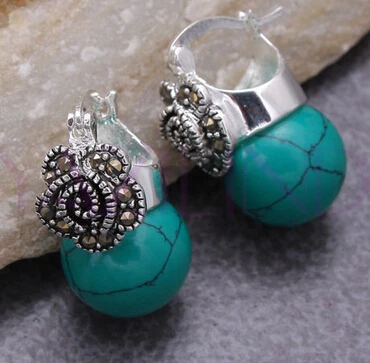 

hot sell new - shitou 00730 stone Green Round Ball 925 Sterling Silver Dangle Earrings New