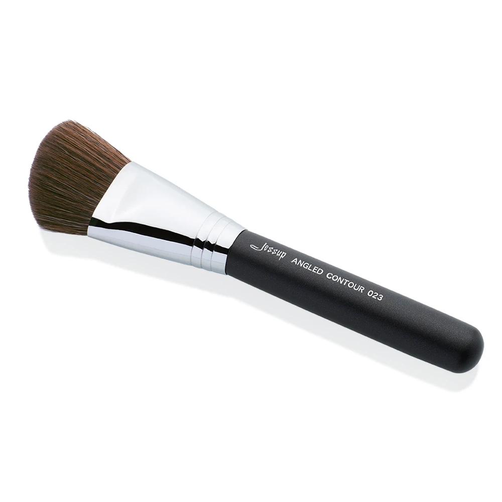 Jessup ANGLED CONTOUR Face Single Makeup brush 1pc High Quality Professional Fiber Hair Wooden Handle Black-Silver Beauty 023