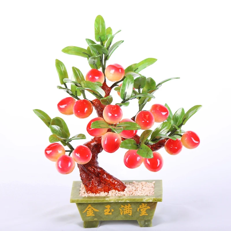 Jade bonsai 18 small potted peach jade Topaz jewelry crafts gifts Home Furnishing living room decoration