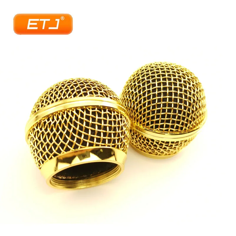 2pcs Microphone Ball Mesh Grille Beta58 SM 58 Microphone Accessories Head Replacement Electroplating Gold Color