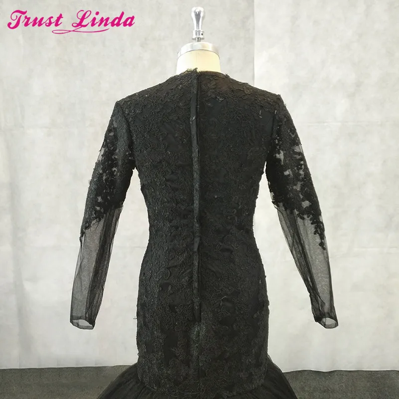 Robe mère sirène noire glamour, longue, col en v, robes de bal, avec des Appliques en dentelle, manches longues, robe de soirée à plusieurs niveaux