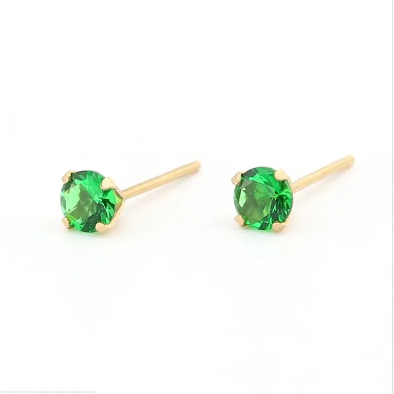 316l Stainless Steel Earrings With 4mm AAA Colors Round Zircons IP Plating No Fade Allergy Free