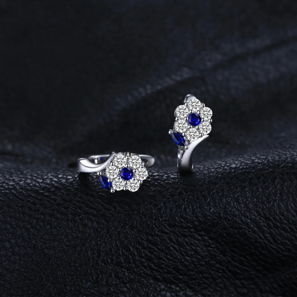 JewelryPalace Flower Created Blue Spinel 925 Sterling Silver Hoop Earrings for Woman Girl Fashion Party Gift Trendy Fine Jewelry