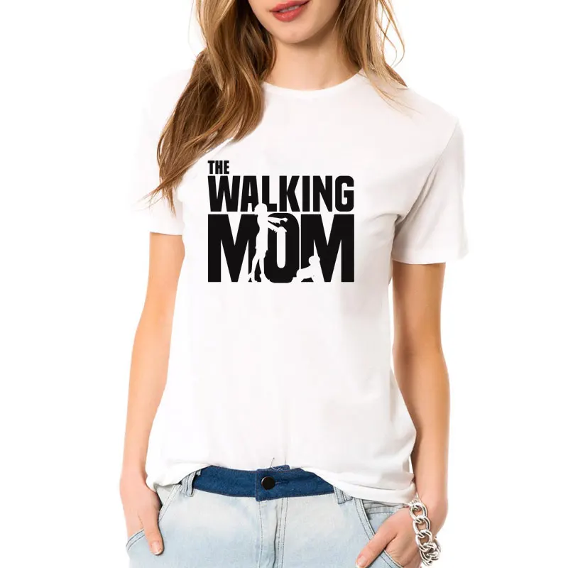 2022 New Funny The Walking Mom T Shirt Short Sleeve O-Neck Cotton Casual Mother\'s Day Gift T-shirt Woman Tshirt