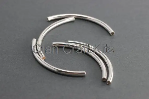 50pcs  big Silver Curved Tubes 50mm*3mm Silver Curved Bar Bead - Silver Plated Tube Bead - Thin Tube Bar Beads copper