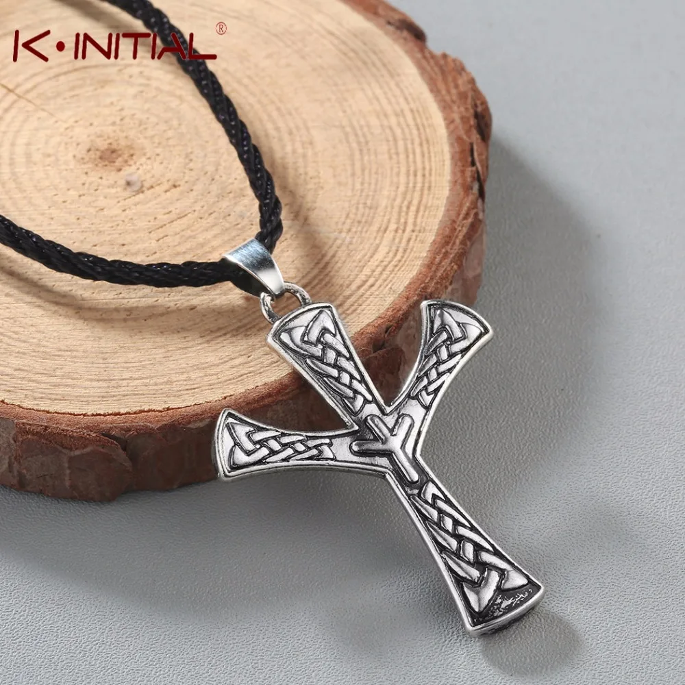 Kinitial Algiz Rune Talisman Life Rune Amulet Necklaces Pendants Viking Runes Opposition Charm Cross Necklace Slavic Jewelry