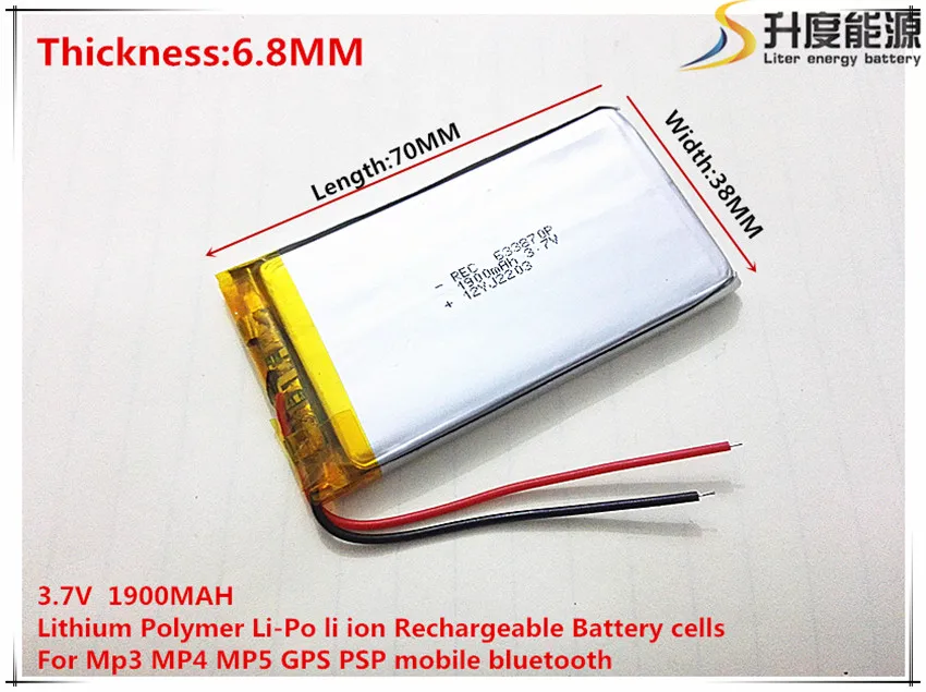 3,7 V 1900 mAh 683870 Lithium-Polymer Li-Po li ionen Akku zellen Für Mp3 MP4 MP5 GPS mobile bluetooth