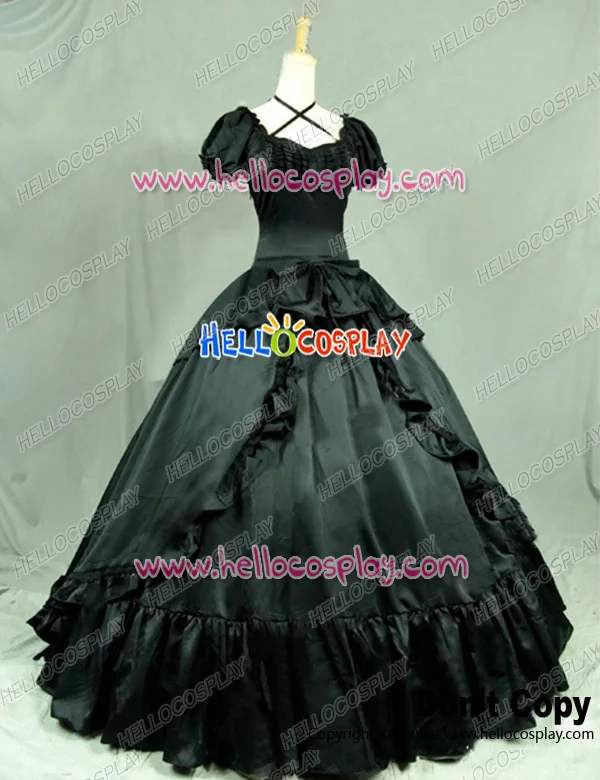 Victorian Southern Belle Ball Gown Reenactment Halloween Black Lolita Dress Costume H008