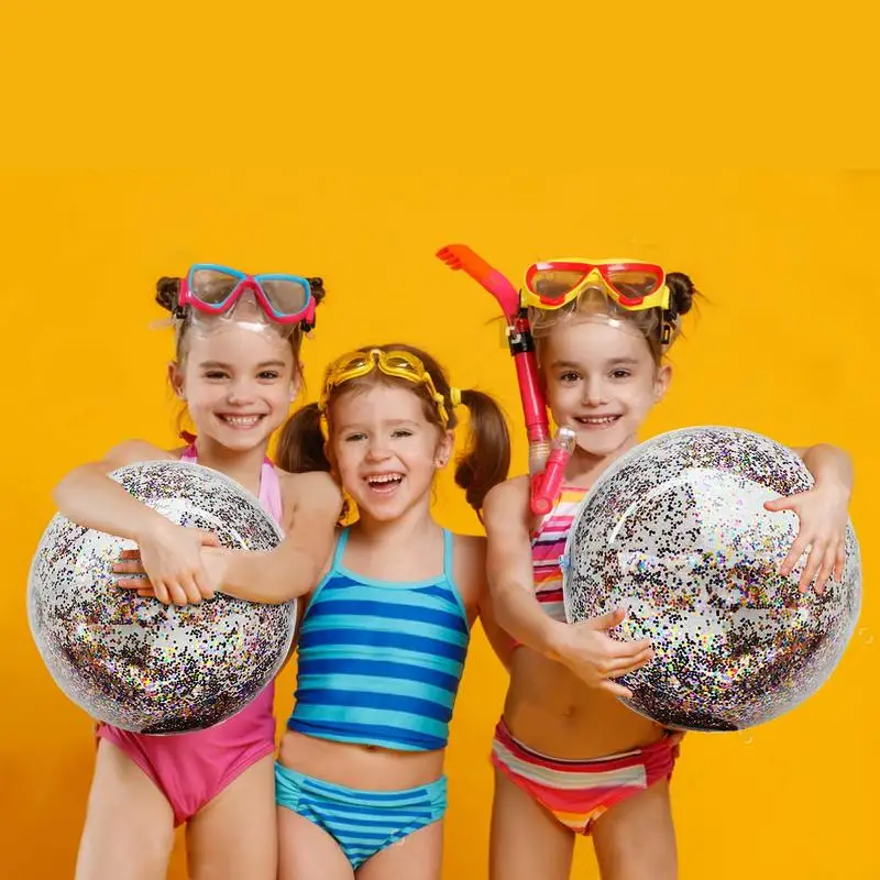 60cm Inflatable Glitter Confetti Beach Ball  Pool Toys Balls for Kids  Adult  Outdoor Summer Water Fun Toys Volleyball Football