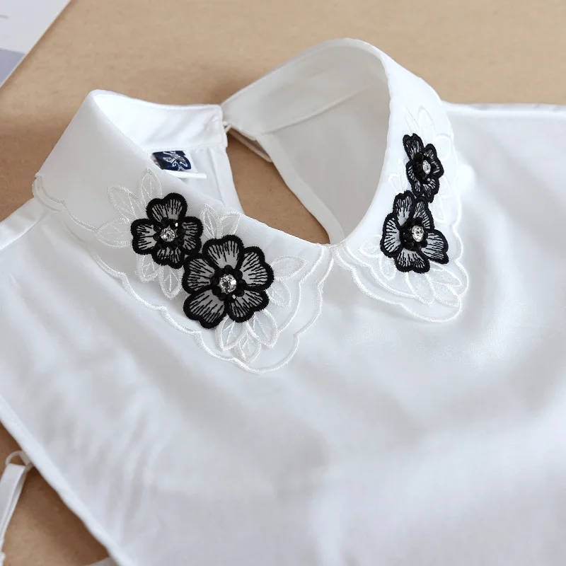 White Fake Collar Shirt Rhinestone Black Tie Detachable Collar Lapel Dickie False Collar removable Women Clothes Accessories