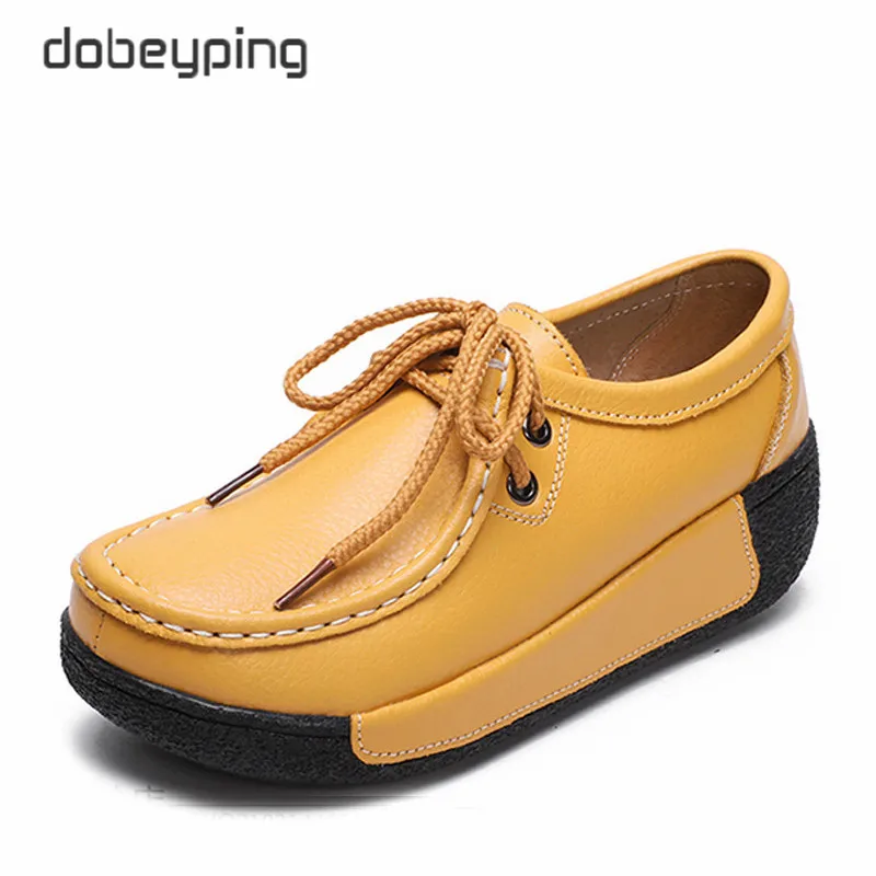 dobeyping New Genuine Leather Woman Winter Shoes Casual Flat Platform Women Shoe Plush Women\'s Loafers Slip-On Female Sneakers