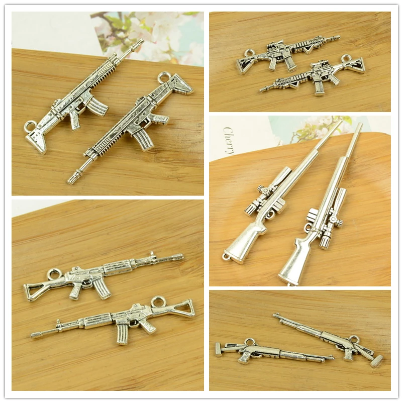 rifle/long machine gun/shooter/AK47/weapon shape antique silver alloy vintage jewelry making accessories findings bracelet beads