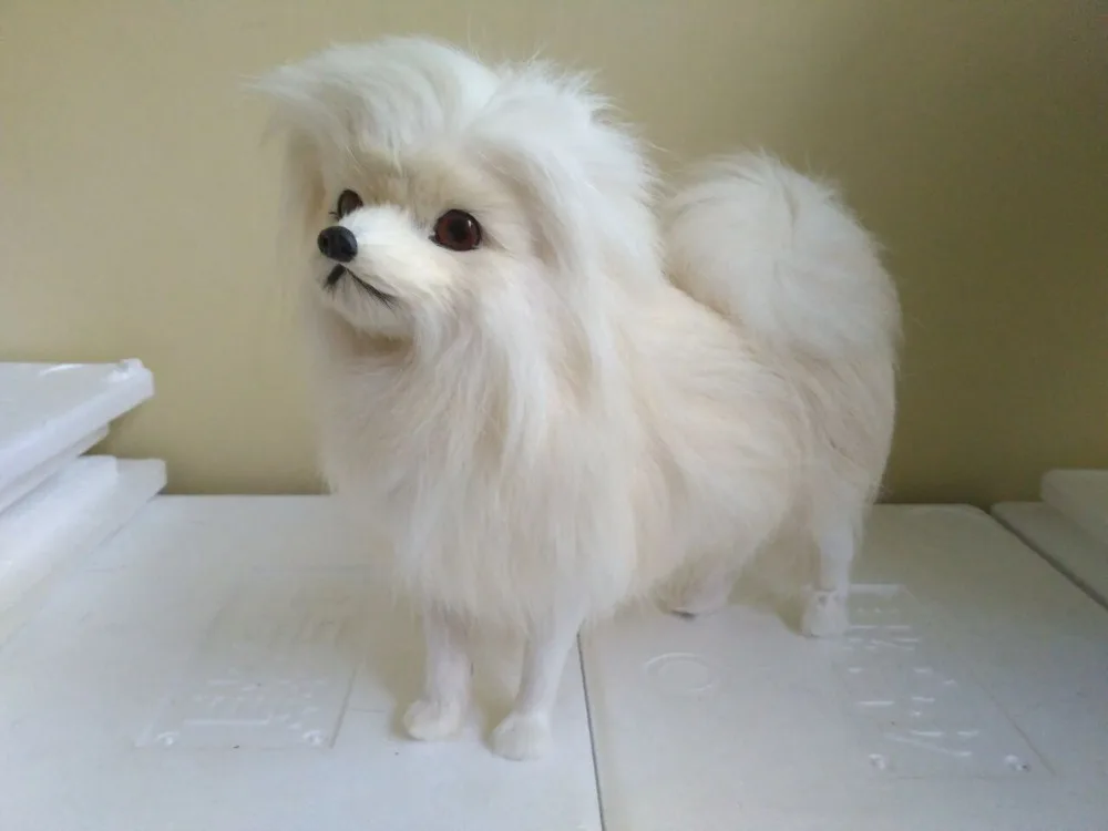 

large 23x8x20cm standing Pomeranian model beige coloured furs ,polyethylene&furs handicraft Miniatures decoration toy gift a2223