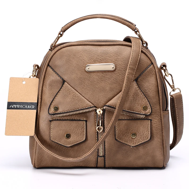 Annmouler Brand Women Messenger Bag Female Double Zipper Handbag Pu Leather Fashion Ladies Shoulder Bag Women Crossbody Bag