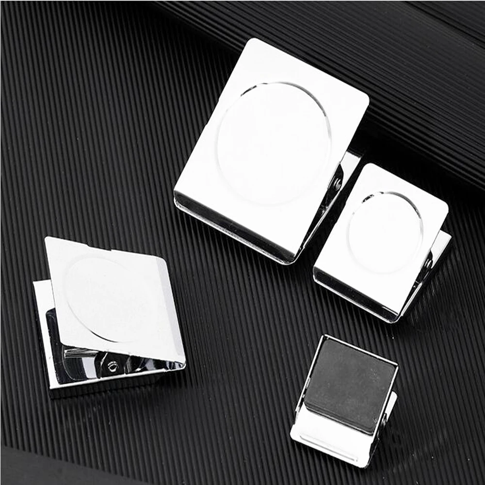 XRHYY 4 PCS Square Spring Magnetic Hook Clips Stainless Steel Metal Paper File Organizer For Home School Fridge Office Photo