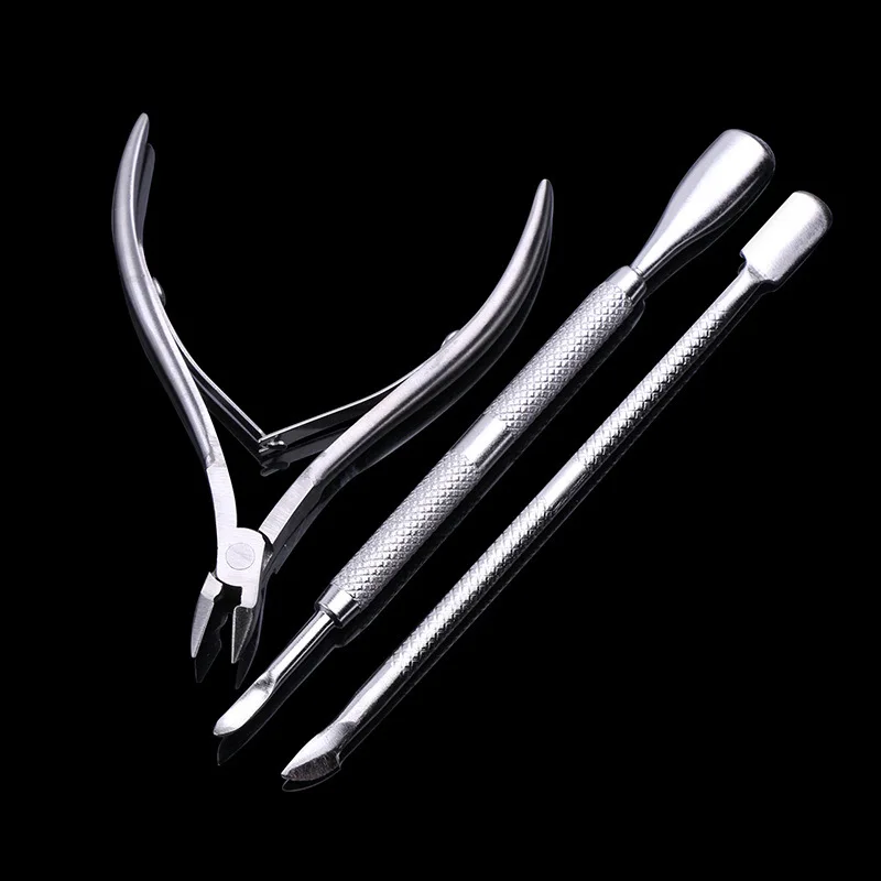 3pcs/set Stainless Steel Nail Cuticle Scissors Pushers Dead Skin Remover Nail Art Manicure Tools