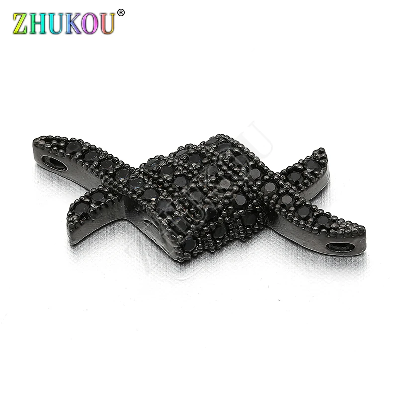 9*22mm Handmade Brass Micro Pave Cubic Zirconia Connector Charms, Gunmetal, Hole: 1mm, Model:VS241