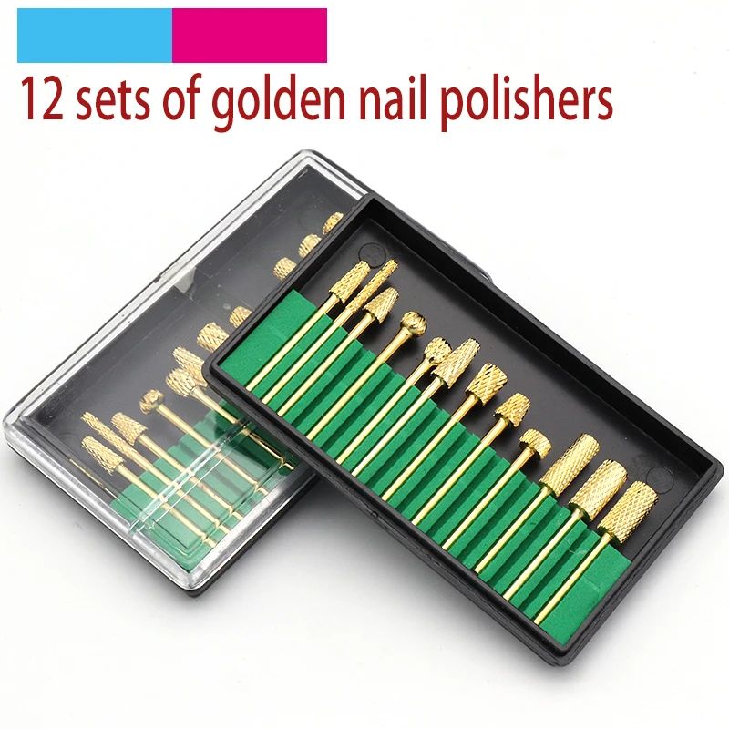 

High Quality 12pcs 2.35mm Shank Golden Nail Grinding Head Grinding Machine Dedicated Sander Drill Bit Polishing Electric Tools