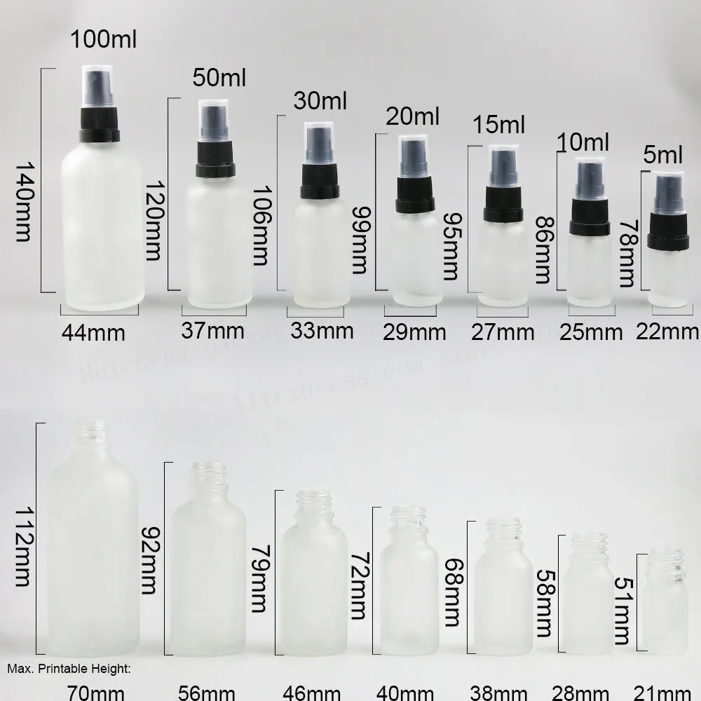 12 x 100ml 50ml 30ml 20ml 15ml 10ml 5ml Frost Clear Glass Spray Bottle  1oz 5/3oz  Glass Container With Fine Mist Sprayer