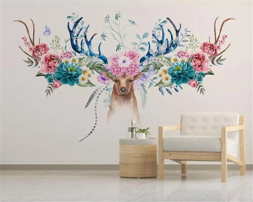 Carta da parati personalizzata di alta qualità moderna sika deer flower soggiorno cafe camera dei bambini sfondo murales carta da parati 3d