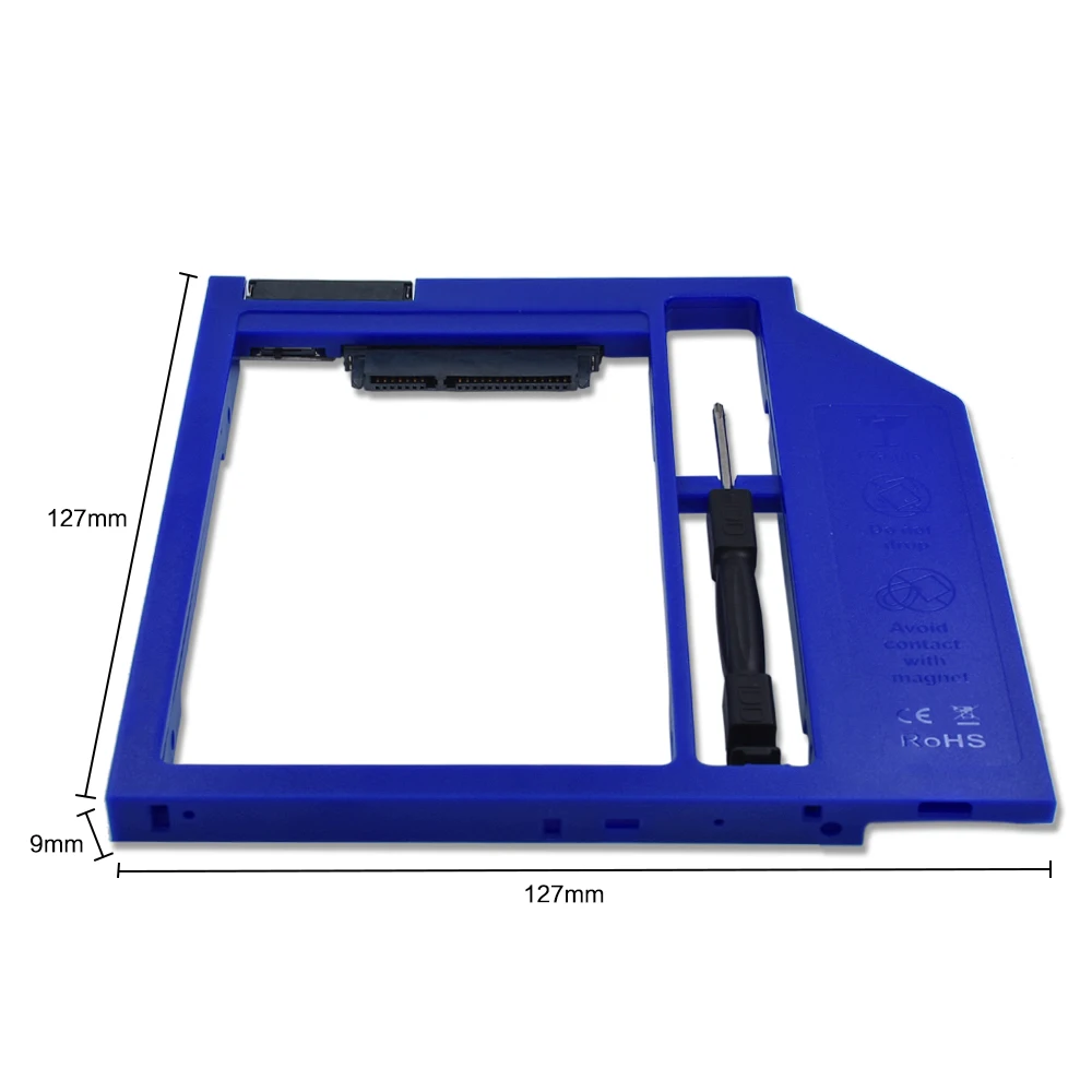 

TISHRIC Blue Plastic HDD Caddy 9.5mm SATA 3.0 Optibay Hard Disk Drive BOX 2.5" SSD Adapter CD DVD HDD Case Enclosure For Laptop