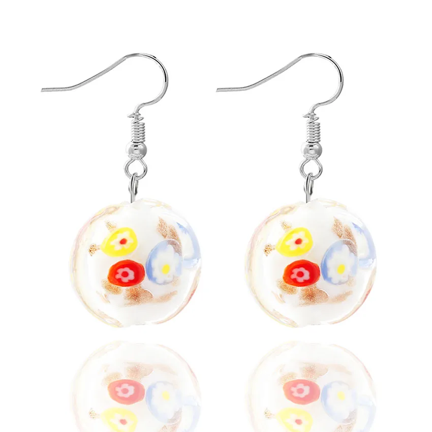 QianBei Murano Lampwork Glass Flowers Beauty Charms Necklace+Earrings For Women gift