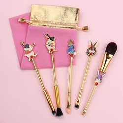 5pcs/Set Disney Alice in Wonderland Makeup Brushes Set Horse Hair Bright Gold Rabbit Queen Foundation Concealer Brushes Hot