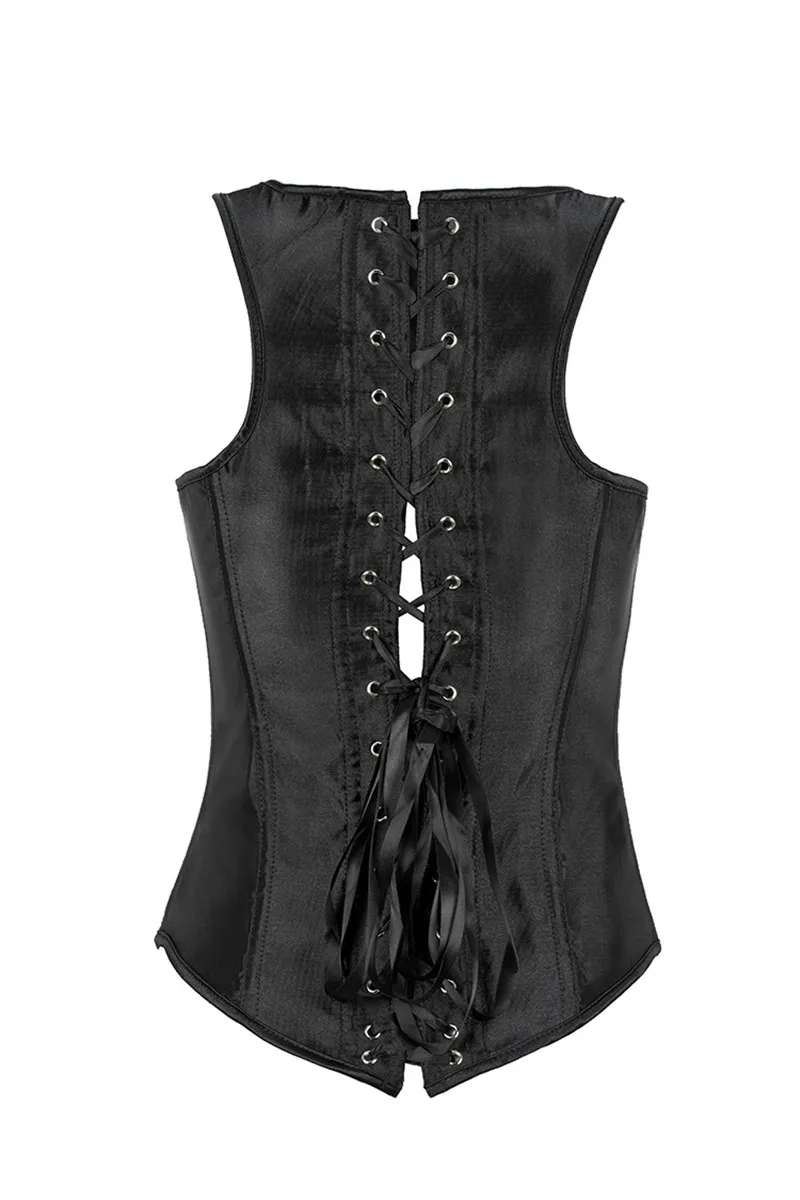 Caudatus Sexy Black Lace Up Satin Steel Boned Underbust Waist Cincher Vest with Straps Corset Underbust Shaper Plus Size