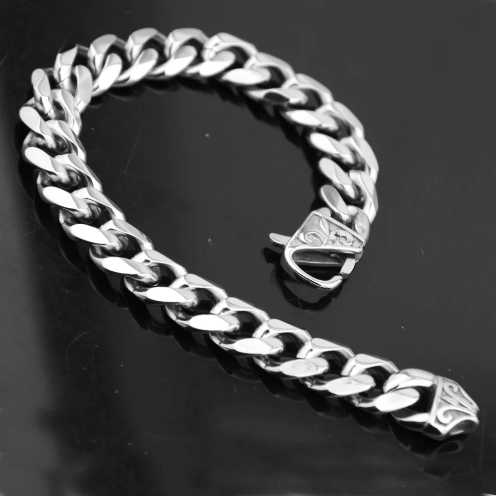 13/15/17MM Cool 316L Stainless Steel Silver Color Cuban Curb Chain Biker Jewelry Mens Boys Bracelet Bangle 7\